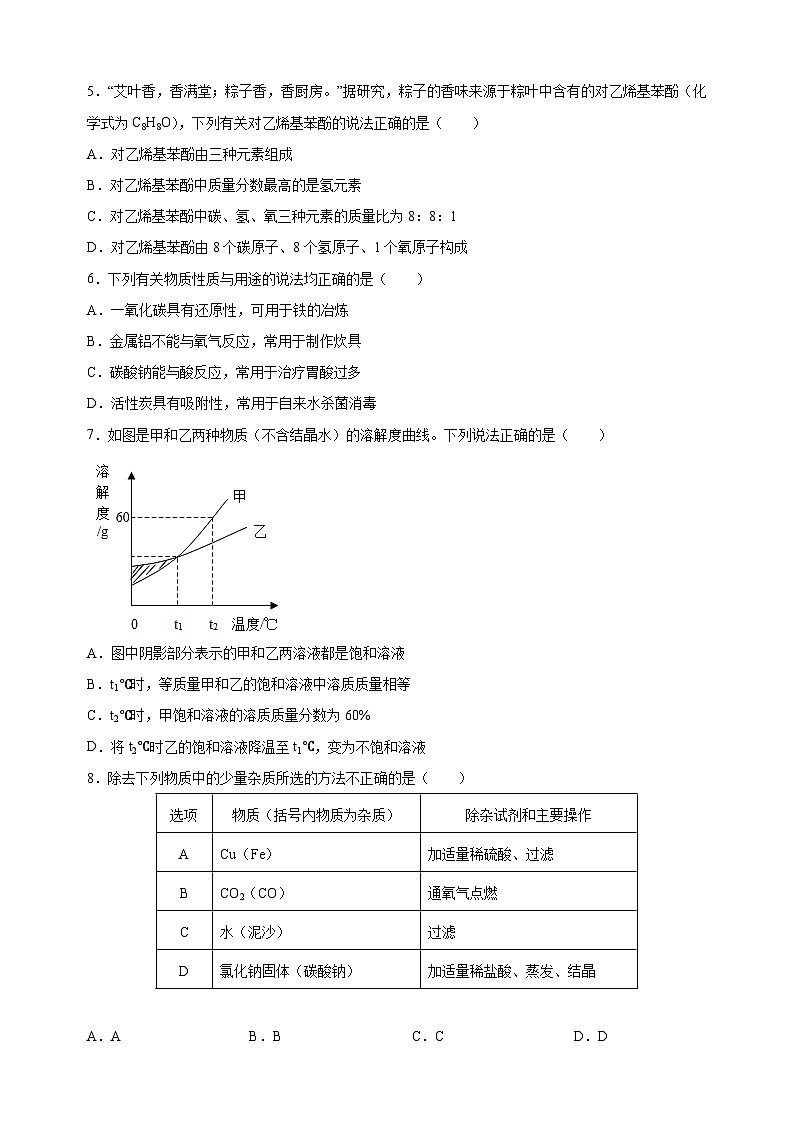 2023年南通市崇川区田家炳中学中考二模化学试卷（含答案解析）02