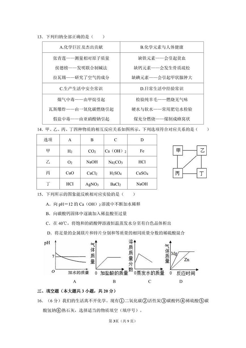 2024年天津市第八中学中考化学模拟试卷（四）03