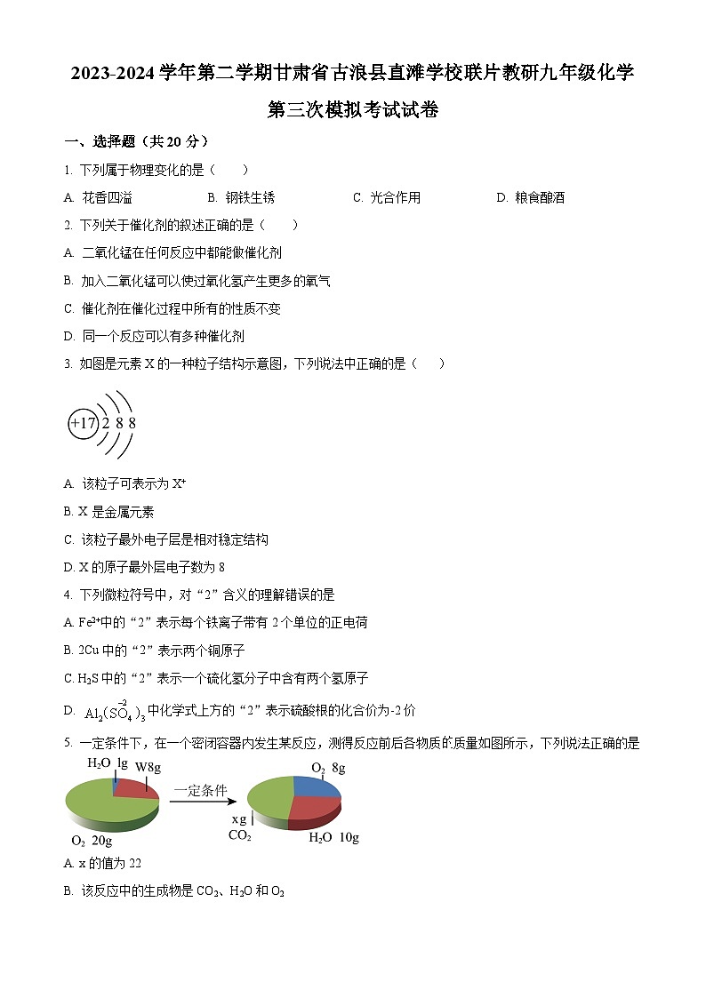 2024年甘肃省武威市古浪县古浪县直滩学校教研联片中考三模化学试题（原卷版）第1页