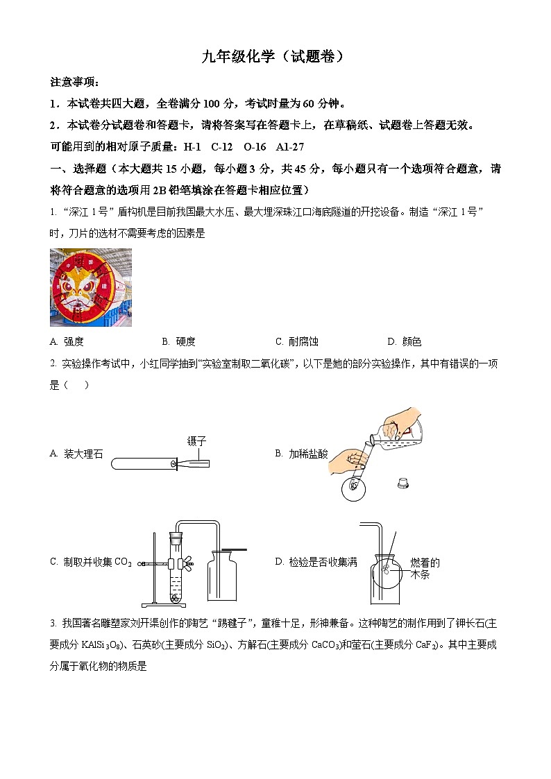 2024年湖南省娄底市涟源市中考化学适应性试题（原卷版）第1页