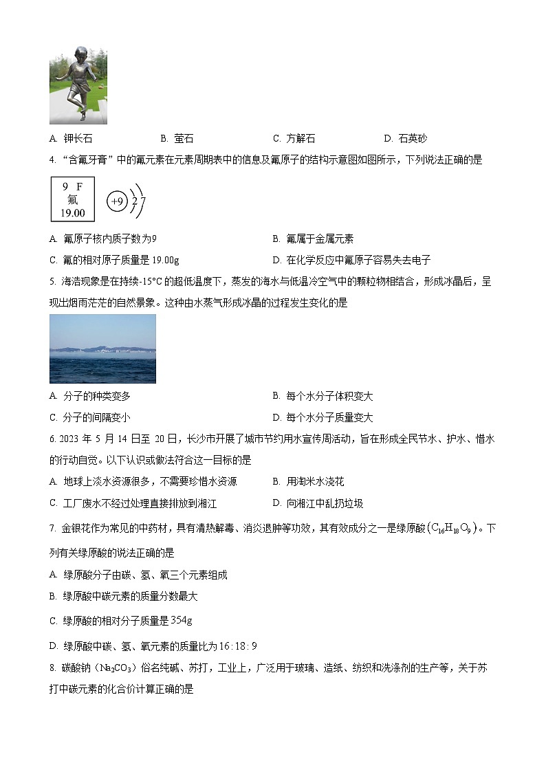2024年湖南省娄底市涟源市中考化学适应性试题（原卷版）第2页
