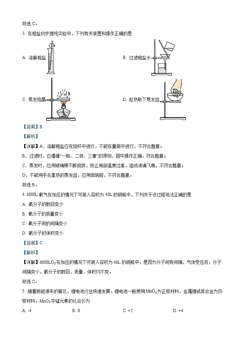 2024年湖南省长沙市青竹湖湘一外国语学校第一次中考模拟考试化学试题（原卷版+解析版）02