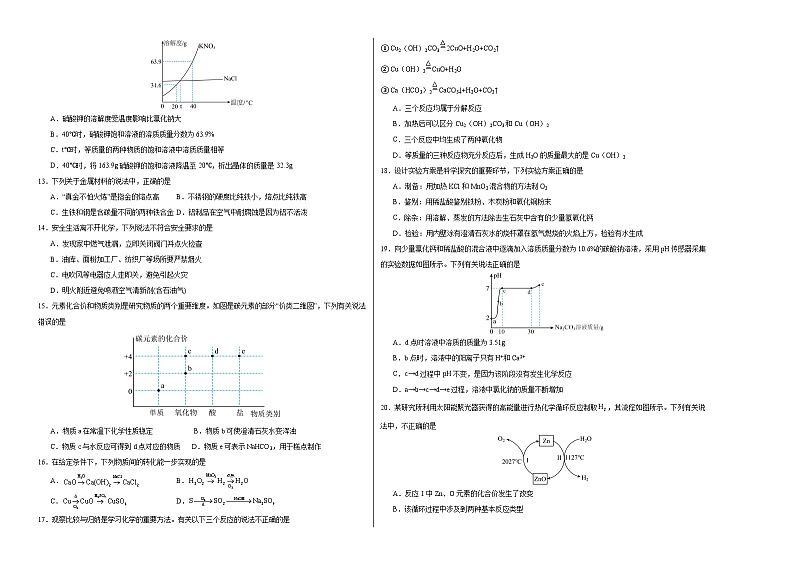 2024年中考考前最后一套押题卷：化学（苏州卷）（考试版）A302