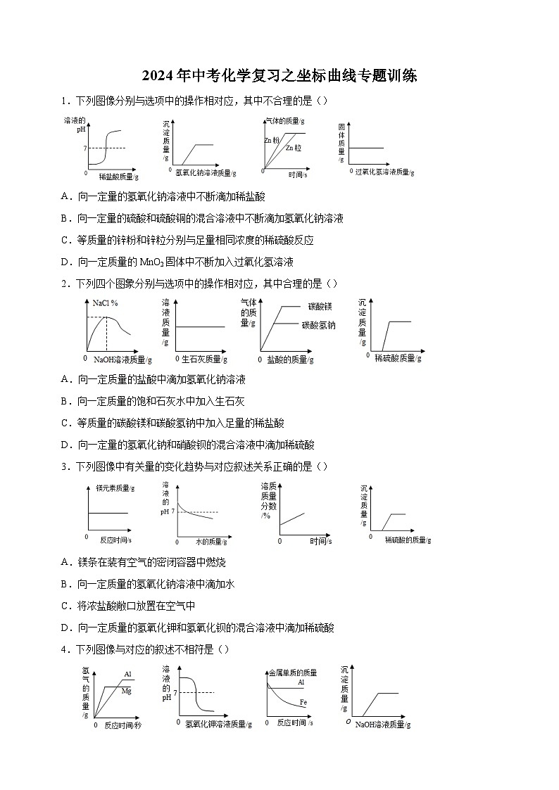 2024年中考化学复习之坐标曲线专题训练（含答案解析）第1页