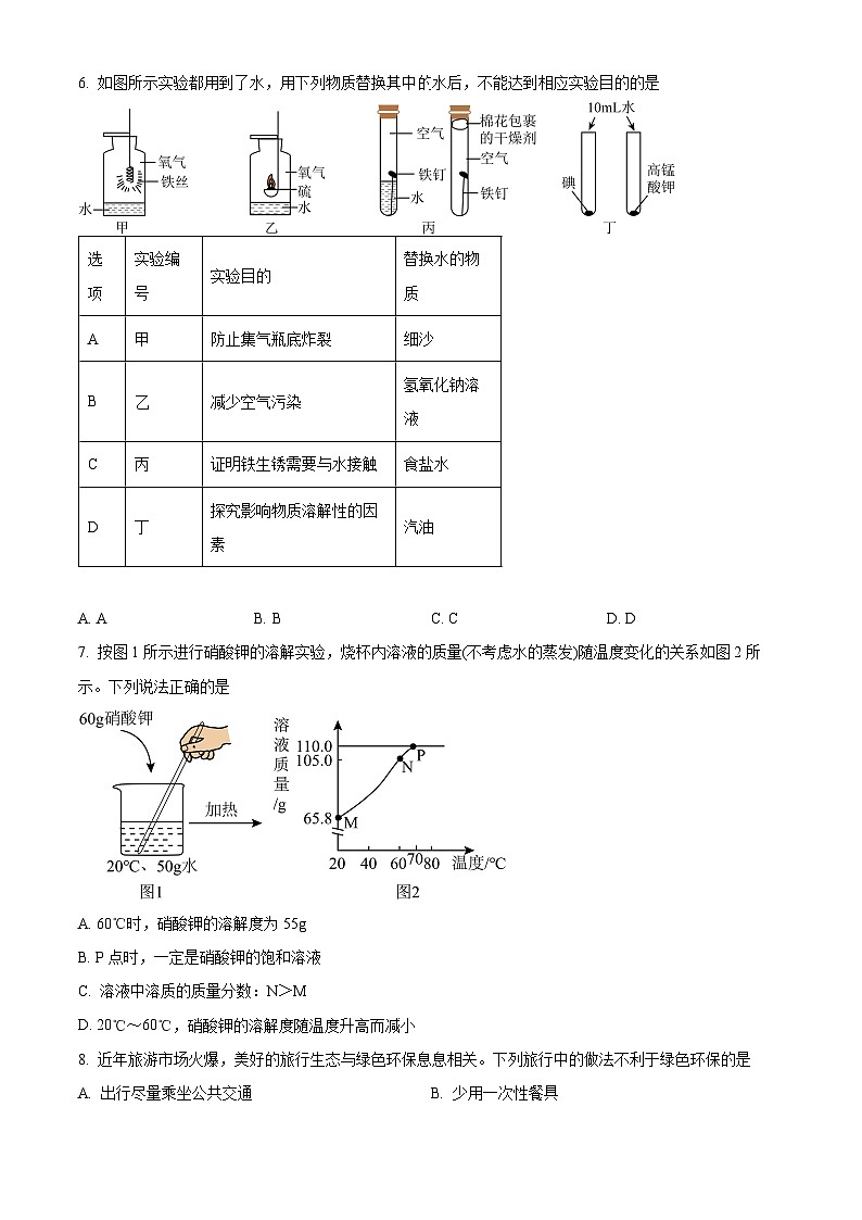 2024年河北省石家庄市九年级中考一模理综试卷-初中化学（原卷版+解析版）03