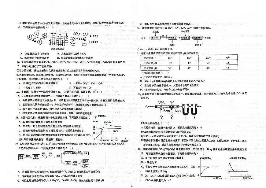 2023-2024学年山东省青岛市市南区青岛大学附属中学九年级下学期期中化学试卷第2页