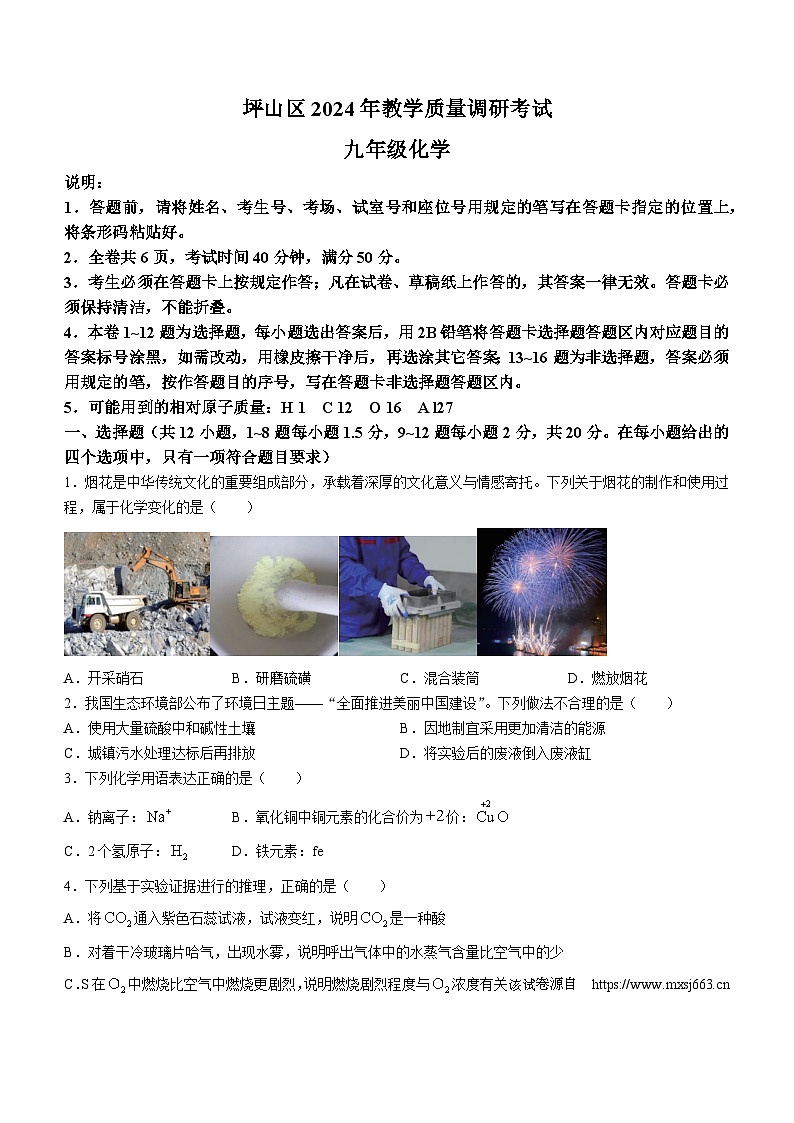 61，广东省深圳市坪山区2023-2024.学年九年级下学期3月教学质量调研化学试题第1页