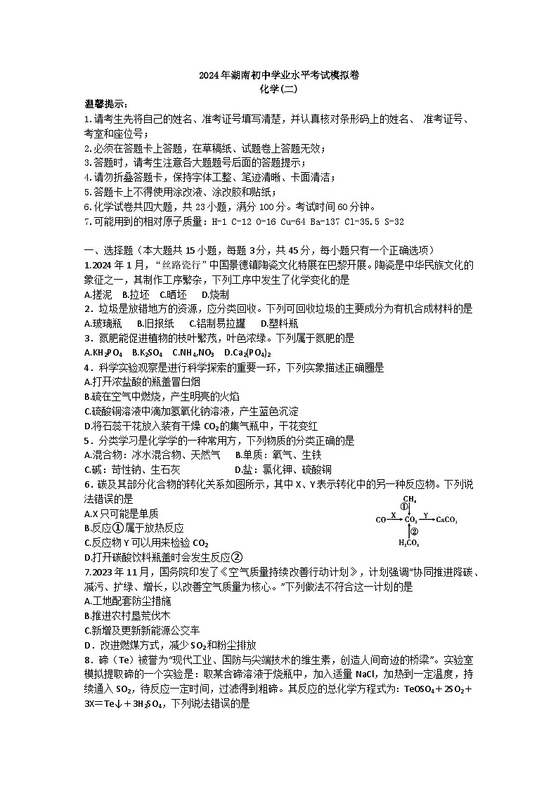 2024年湖南省邵阳市邵东市中考二模化学试题01