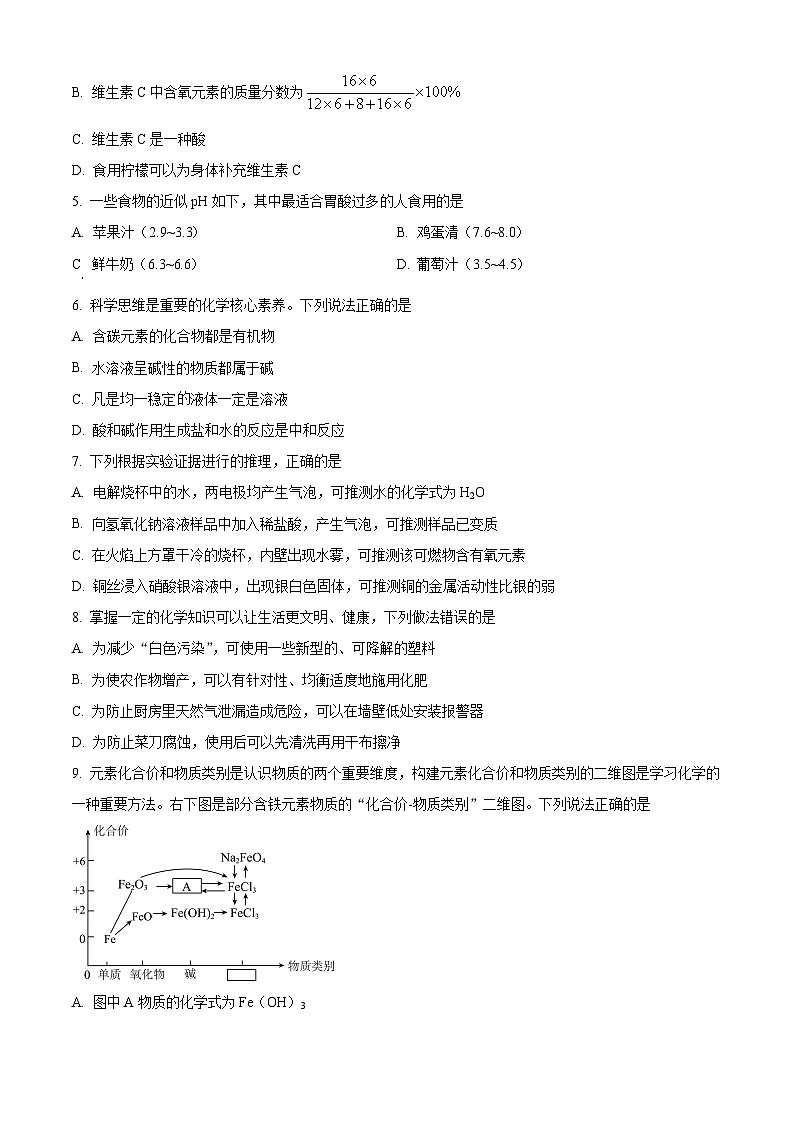 吉林省长春市宽城区2024年九年级质量监测一模考试理科综合试题-初中化学（原卷版）第2页