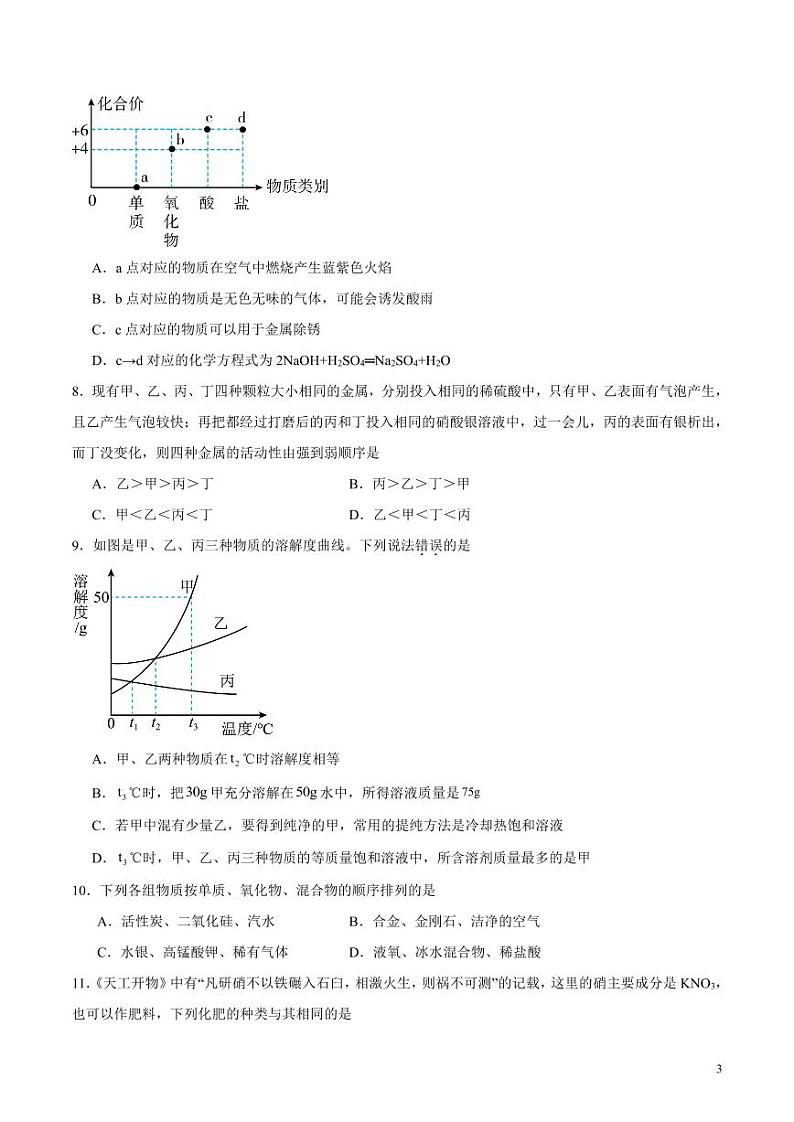 2024年中考押题预测卷（湖南卷）化学（考试版）03