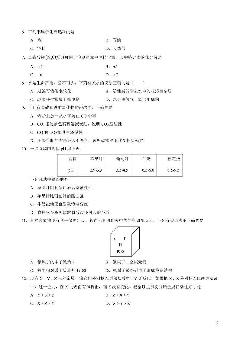 2024年中考押题预测卷（长沙卷）化学（考试版）02