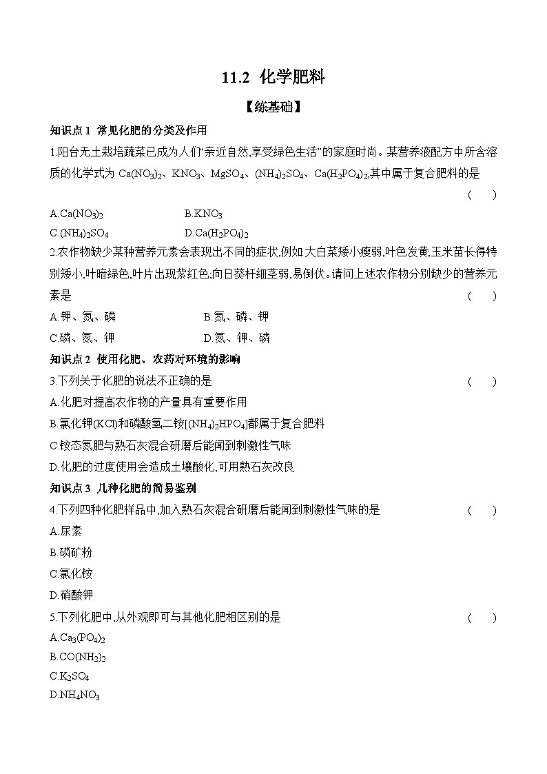 11.2 化学肥料 课时作业 九年级化学人教版下册第1页