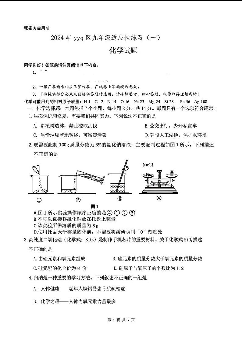 2024年贵州省云岩区中考一模考试化学试题01