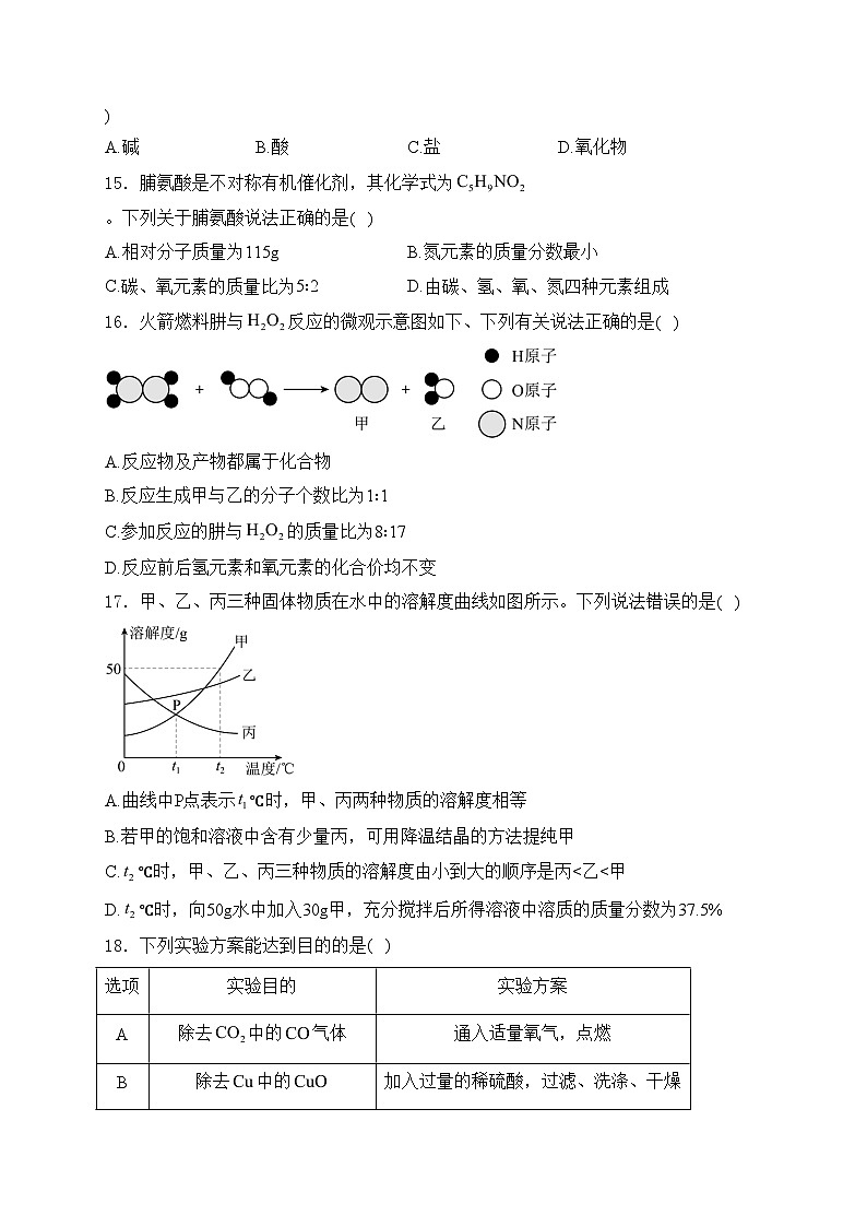 云南省红河州2024年初中学业水平考试模拟化学试卷（一）(含答案)第3页
