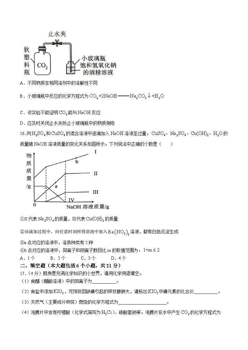 2024年重庆市第一中学校中考一模化学试题(无答案)03