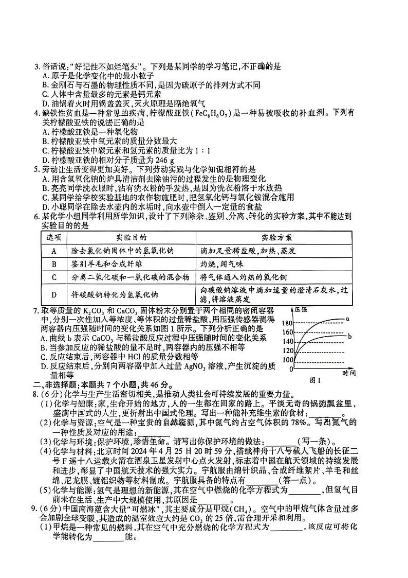 2024年贵州省黔南州中考二模化学试题02