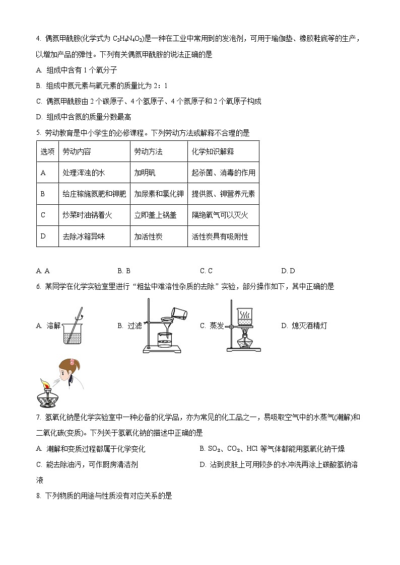 2024年安徽省安庆市岳西县部分学校中考第三次质量调研化学试题（原卷版）第2页