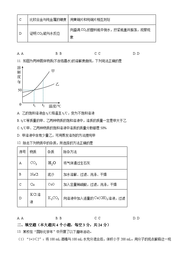 四川省内江市第六中学2023-2024学年下期九年级化学二模考试试题（原卷版+解析版）03
