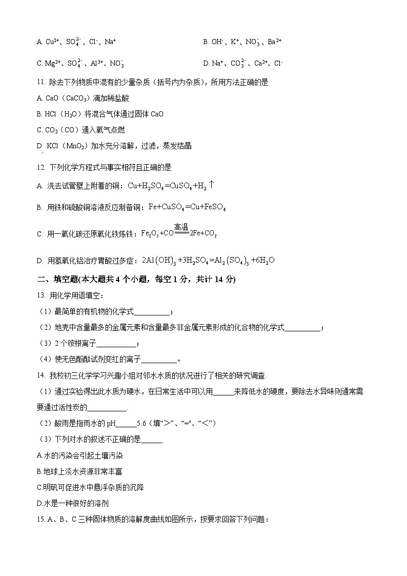 四川省广安市友实学校2023-2024学年九年级下学期期中考试化学试题（原卷版+解析版）03