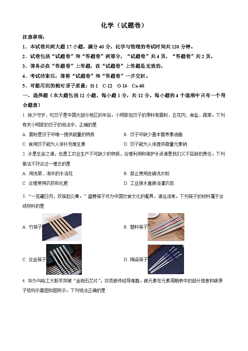 2024年安徽省六安市霍邱县中考模拟预测化学试题（原卷版+解析版）01