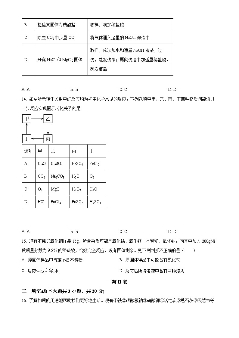 2024年天津市第九十八中学中考化学模拟试题（五）（原卷版）第3页