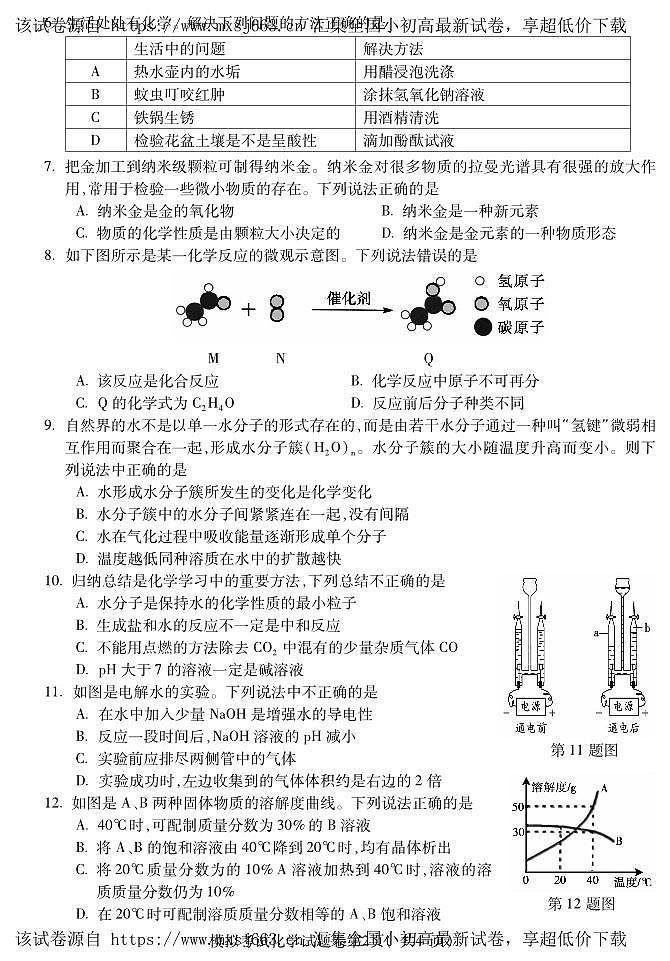 02，2024年安徽省部分学校中考模拟化学试卷第2页
