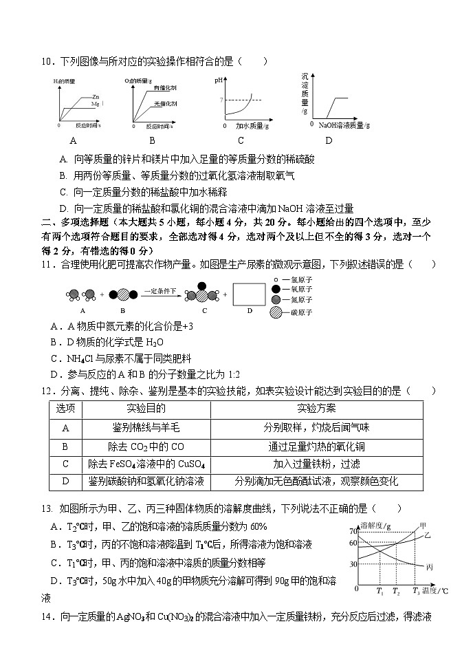 2024年山东省济南市长清区五校联盟九年级化学模拟试题03