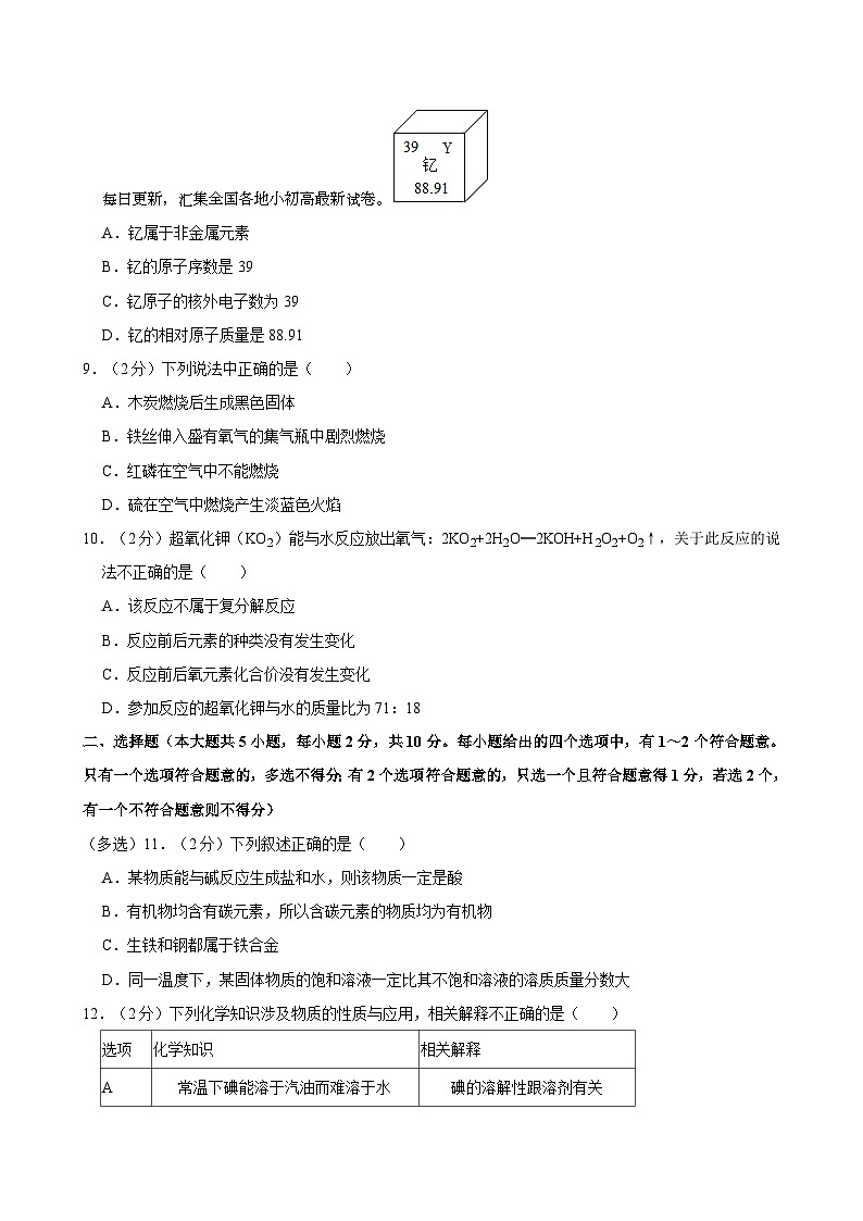 16，2024年天津市武清区等5地中考化学一模试卷02