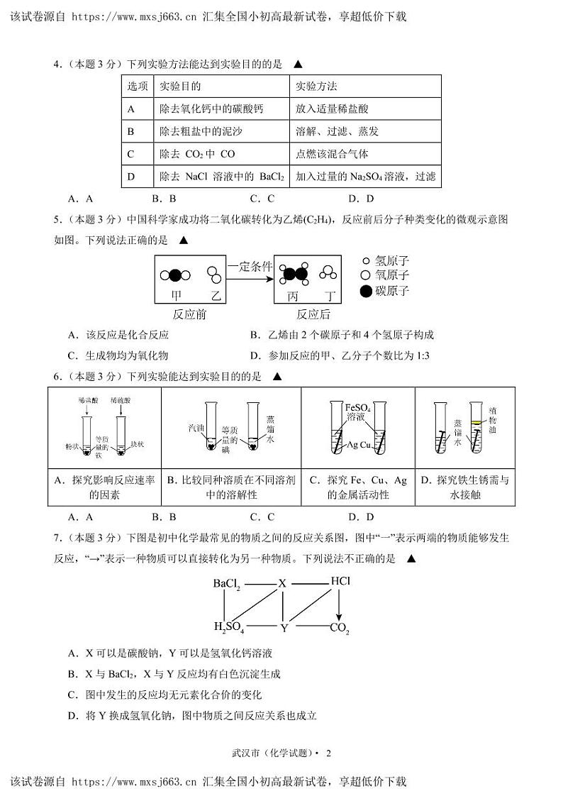 19，2024年湖北省武汉市中考化学模拟预测卷（三）(2)第2页