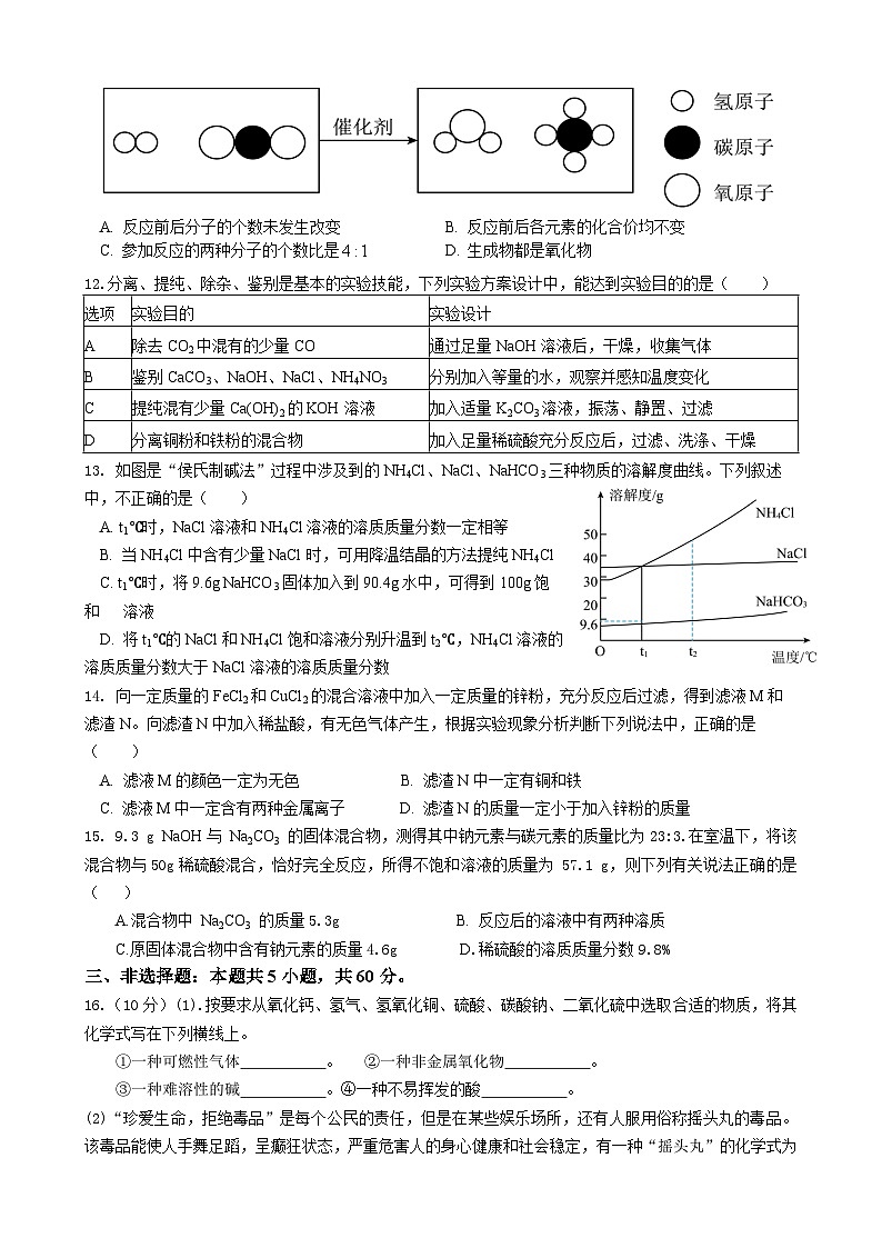 2024年山东省济南市长清区第一初级中学学业水平考试九年级化学模拟试题03