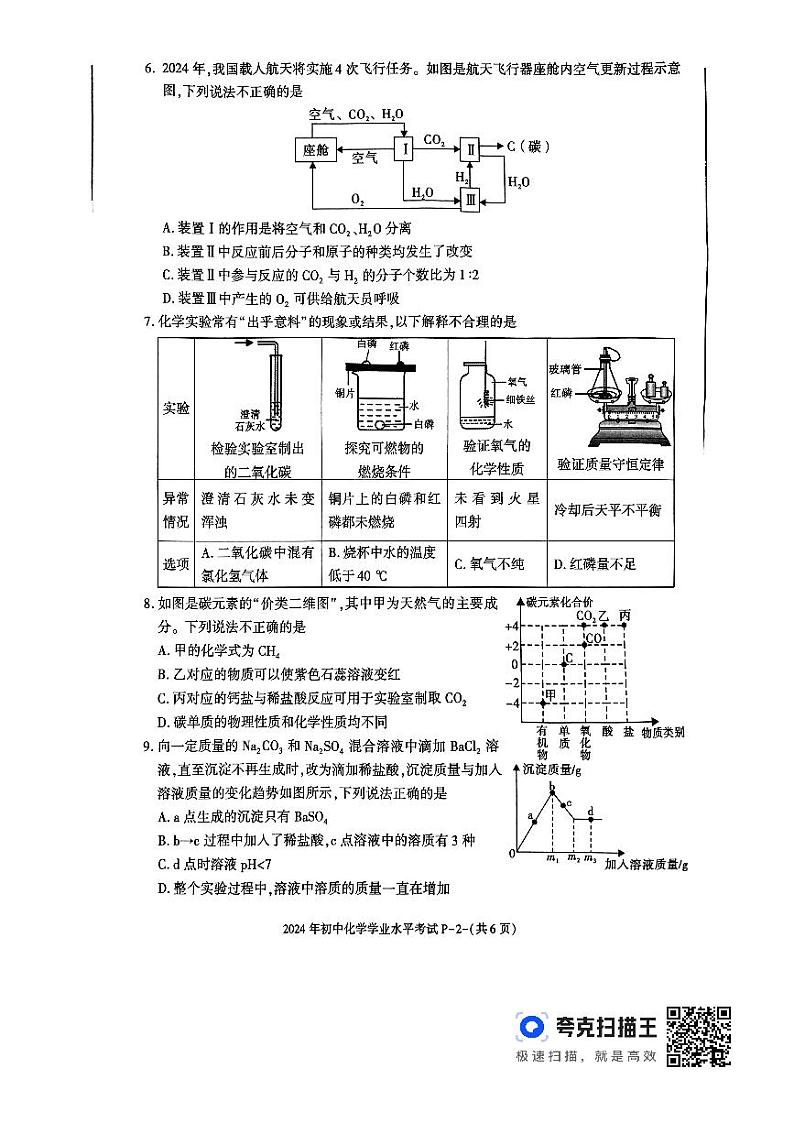 2024年陕西省延安市初中学业水平考试化学模拟试卷P02
