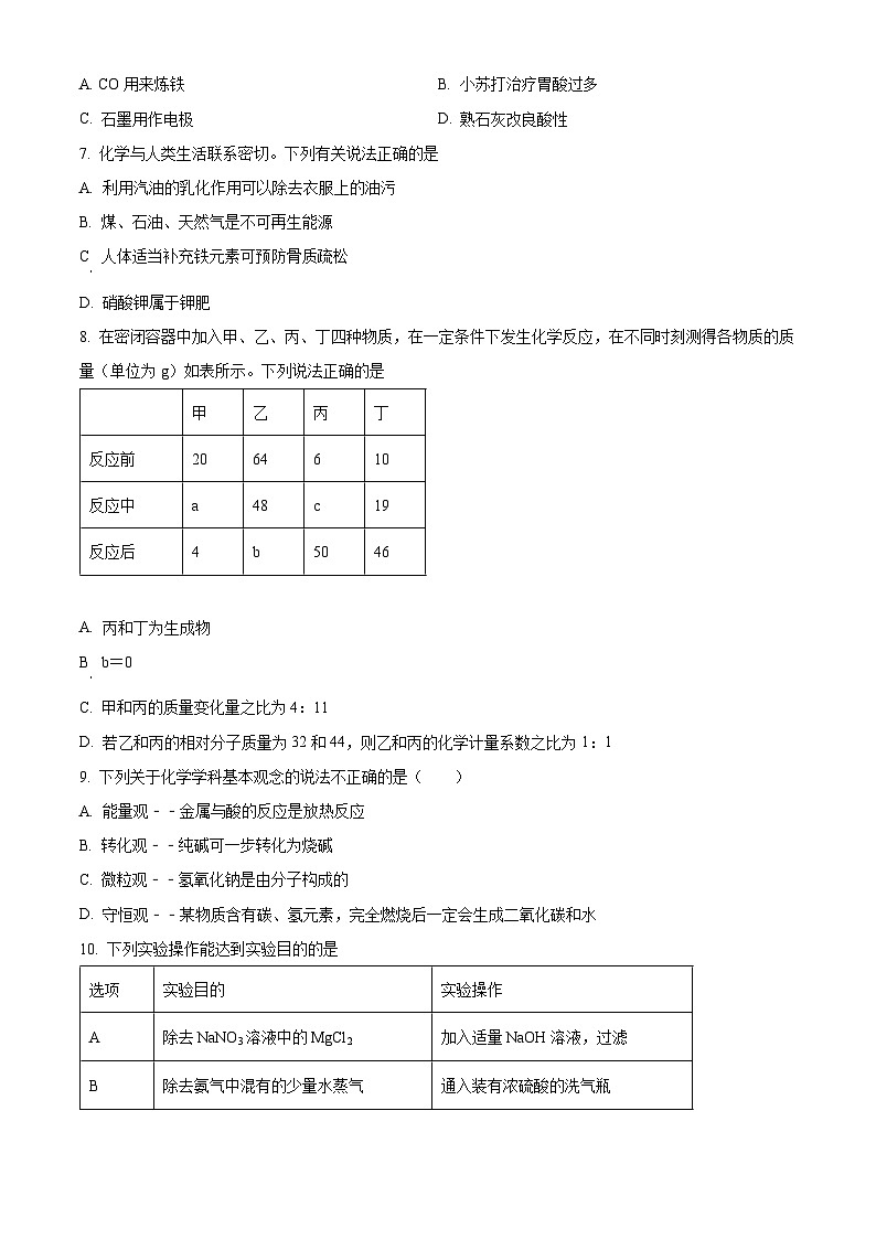 2024年甘肃省华亭市皇甫学校初中学业水平考试化学模拟测试题（十）（原卷版+解析版）02