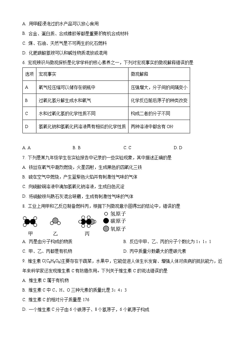 2024年山东省临沂市费县中考一模化学试题带答案（原卷版+解析版）02