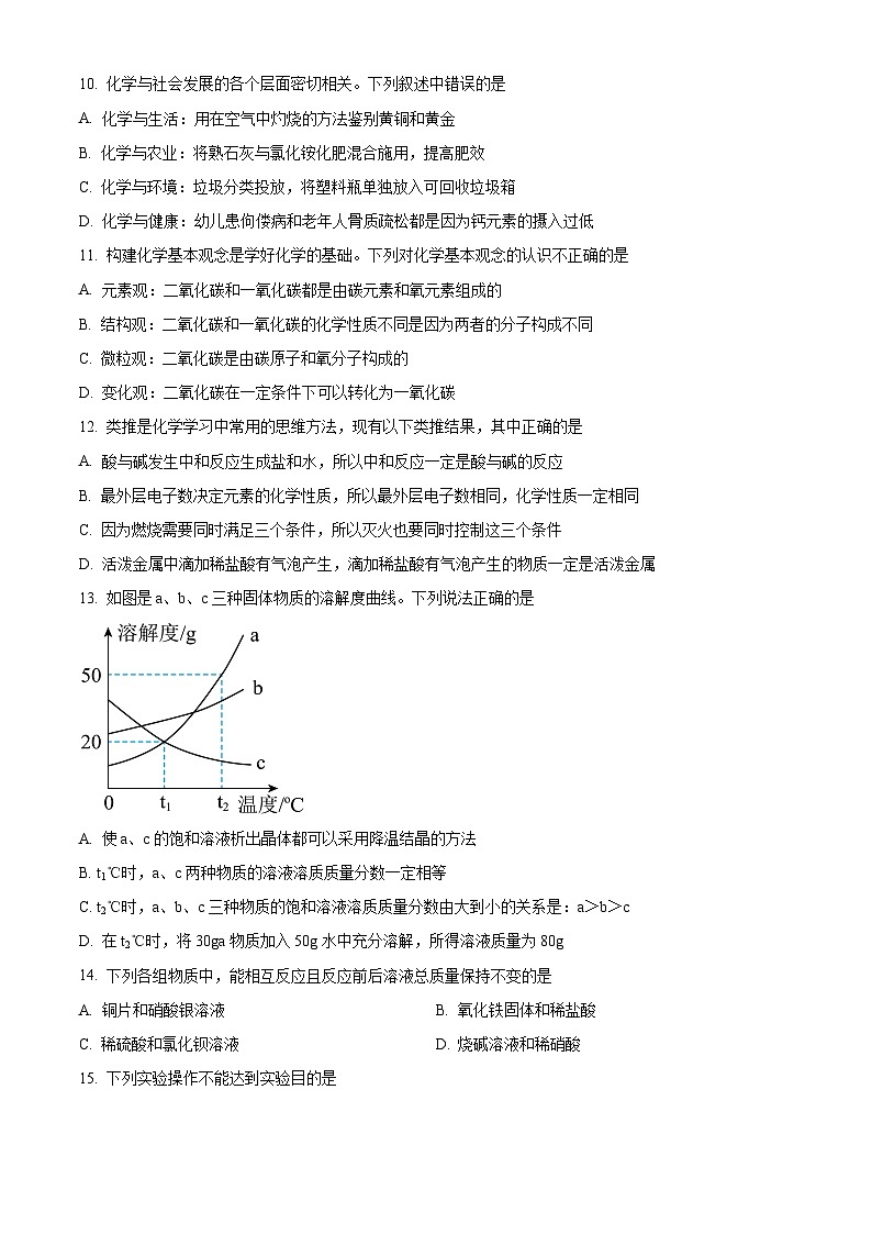 2024年山东省临沂市费县中考一模化学试题带答案（原卷版+解析版）03