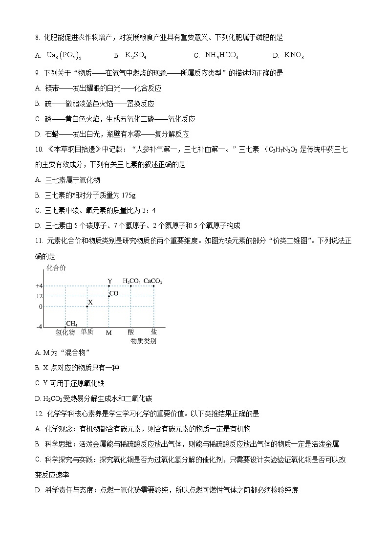 2024年河南省新乡市卫滨区第十六中学、第七中学中考模拟化学试题（原卷版）第2页
