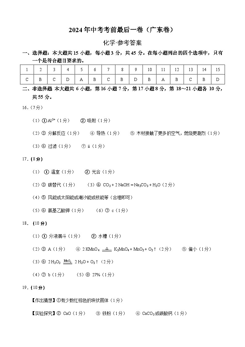 化学（广东卷）（参考答案）第1页