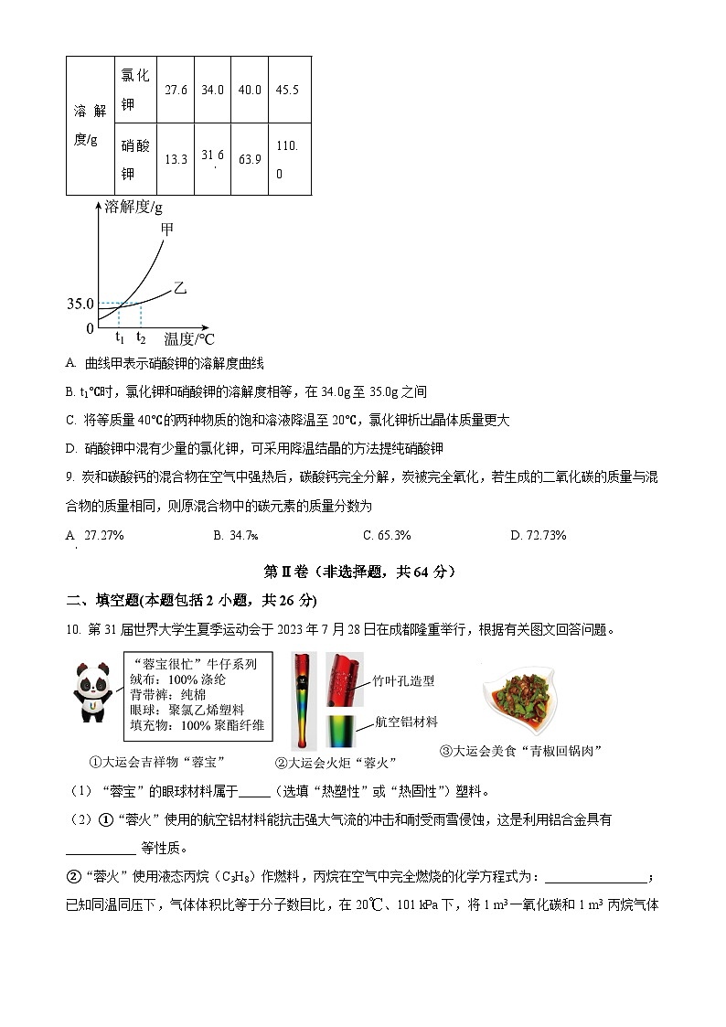 2024年四川省绵阳市涪城区九年级模拟预测化学试题（原卷版）第3页