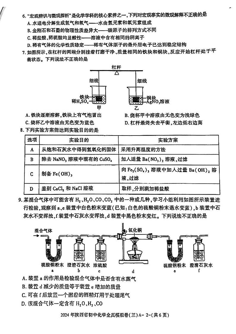 2024年陕西省咸阳市部分学校中考一模化学试题第2页