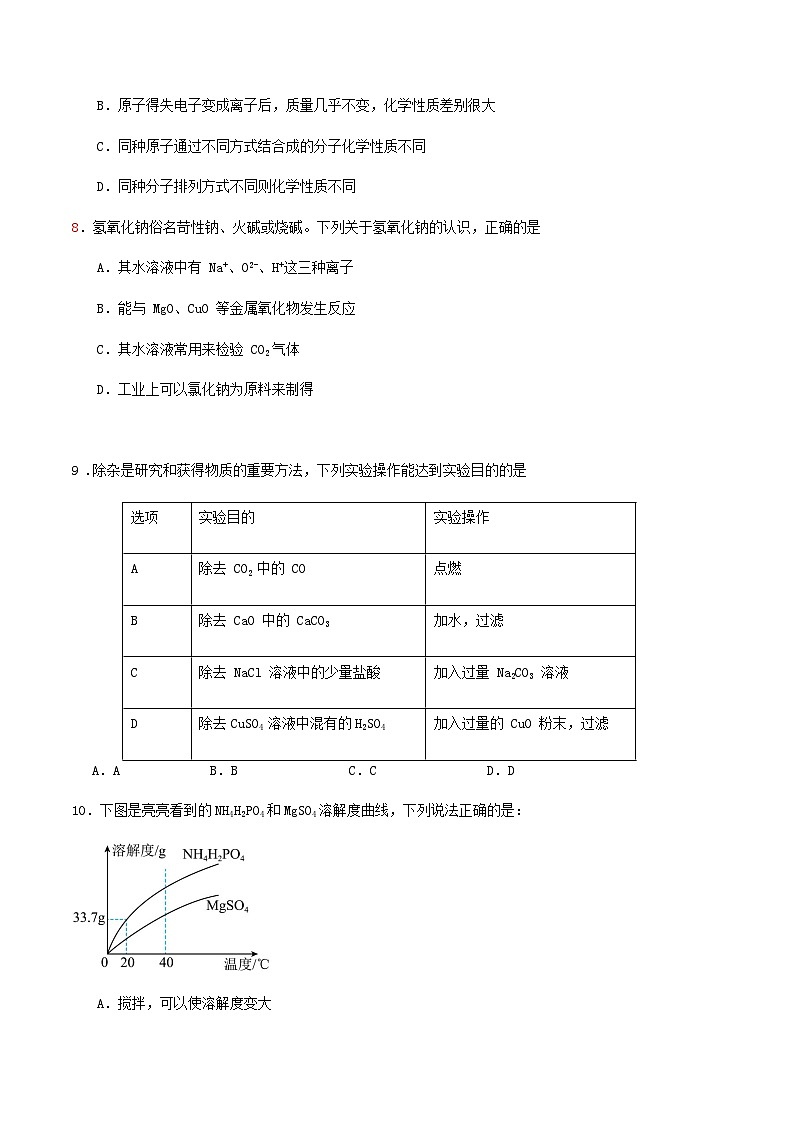 2024年天津市初中学业水平考试化学模拟练习试卷解析03