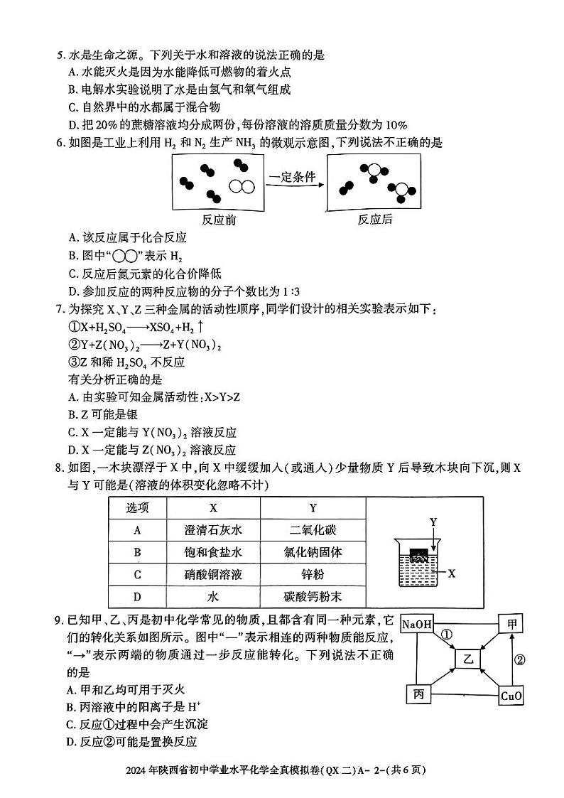 2024年陕西省咸阳市乾县中考化学全真模拟卷第2页