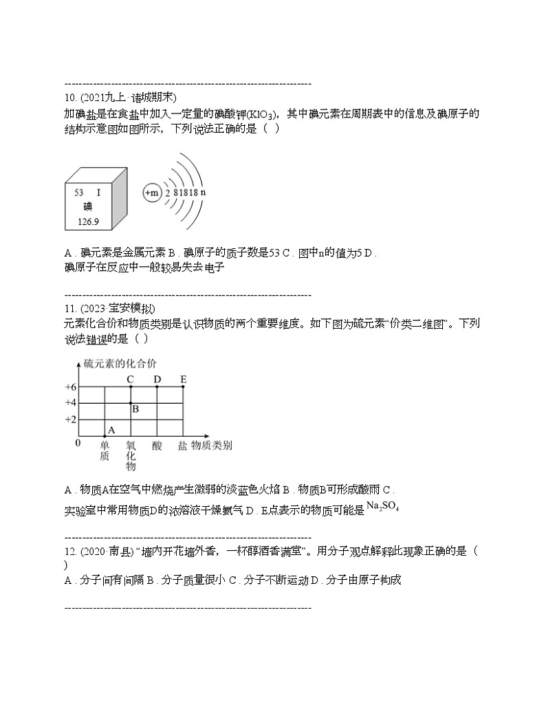 2024年中考化学三轮冲刺专项训练--物质的组成和构成第3页