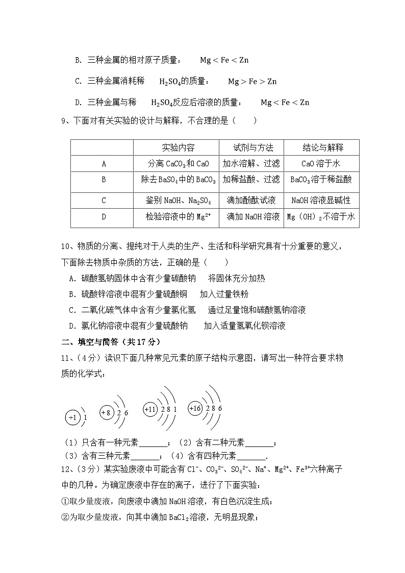 2024化学中考模拟试题第3页
