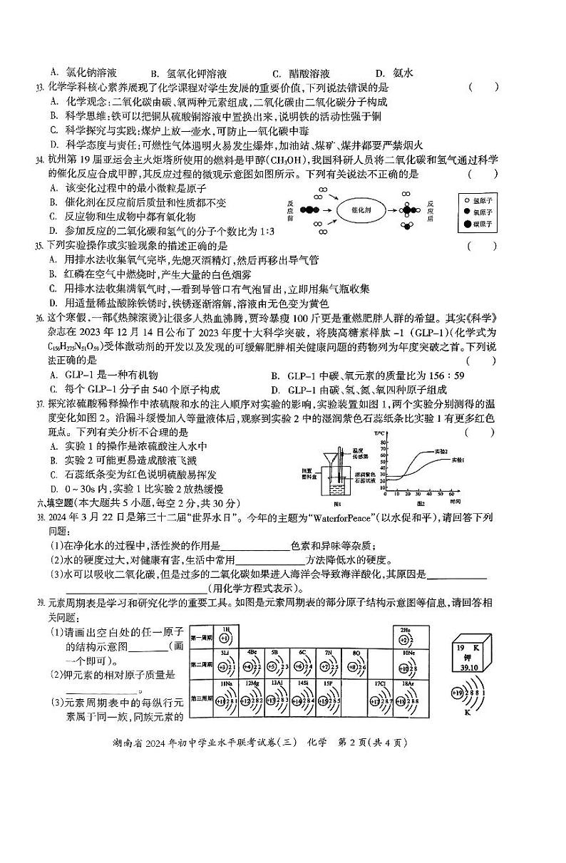 2024年湖南省衡阳市部分学校初中学业水平联考化学试卷(三)第2页