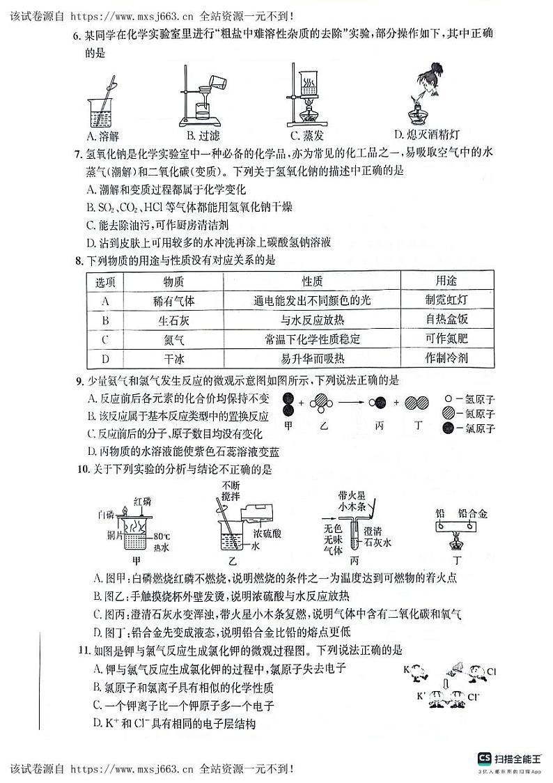 2024年安徽省安庆市岳西县部分学校中考第三次质量调研化学试题第2页