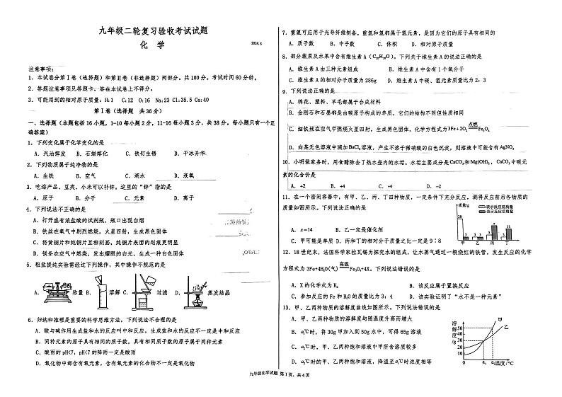 2024年山东省临沂市蒙阴县中考二模化学试题01