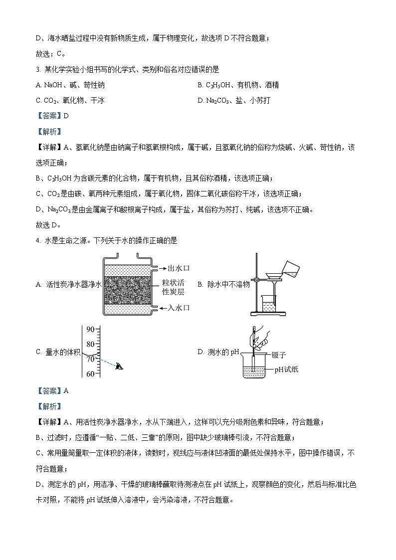 四川省眉山市仁寿县2024年九年级中考适应性考试 理科综合试卷-初中化学（解析版）第2页