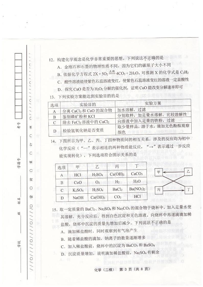 2024年天津市宝坻区中考二模化学试题03