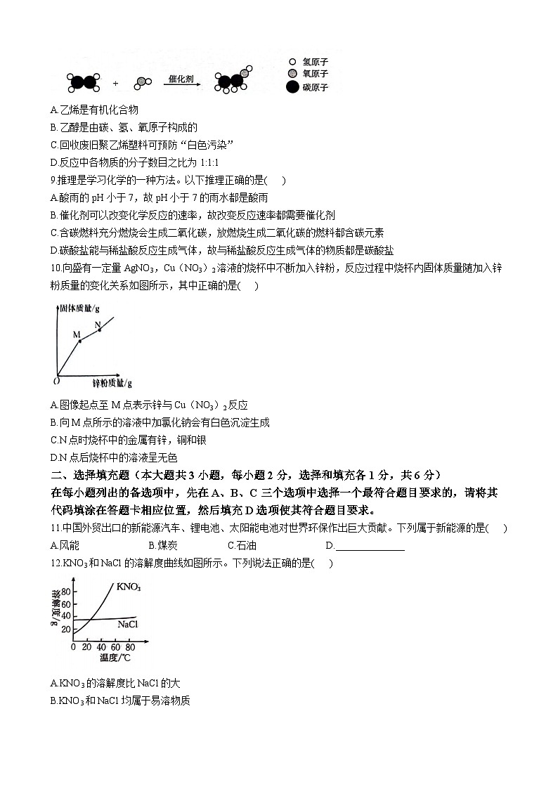 江西省九江市永修县2023-2024学年九年级下学期4月期中化学试题(无答案)第2页