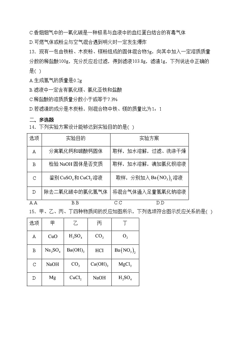 天津市河东区2024年中考化学第次二模拟试卷(含答案)03