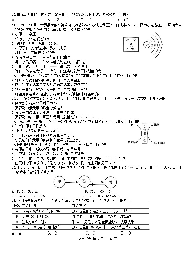 2024年广西南宁市良庆区、西乡塘区中考二模化学试题02